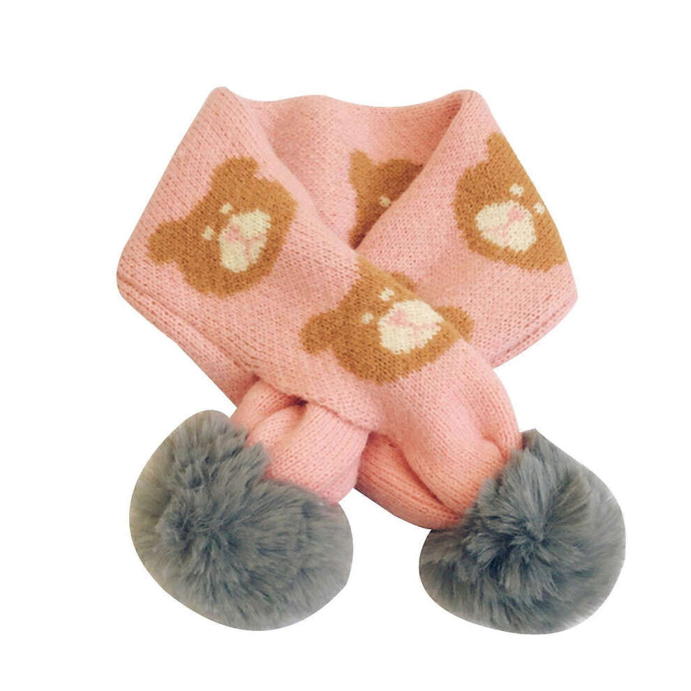 (As Show, One Size) Kids Children Knitted Scarves Neck Warmer Thicken Pompom Neckchief Scarf Baby Boys Girls Autumn Winter Warm Scarf Pink 3081097250155