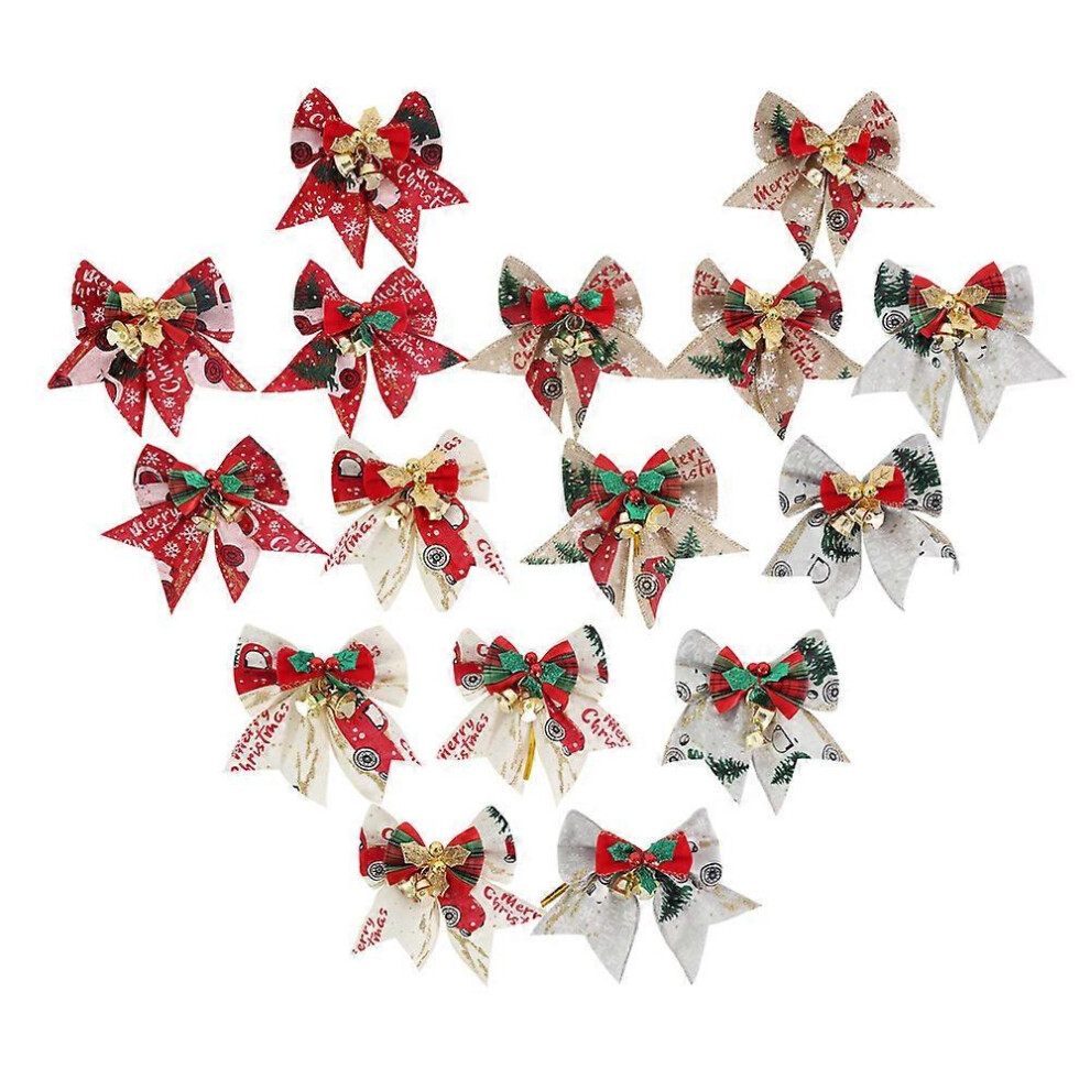 (As show, One size) 16 Pieces Christmas Bow 8.5*9cm with Bell Mini Bows Plaid Bow Gingham Bow Xmas Bells for Christmas Tree Crafts Home Decoration DIY