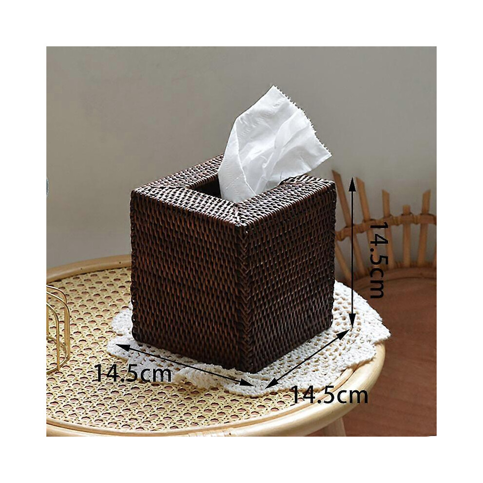 (As show, One size) Rattan tissue box cover square, hand woven tissue holder (brown)-image-OPC-PHR8RYH-NEW