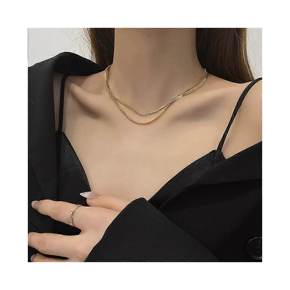 (As show, One size) Small simple double layer necklace women's design sense ins fashion collarbone chain temperament personality trend pendant