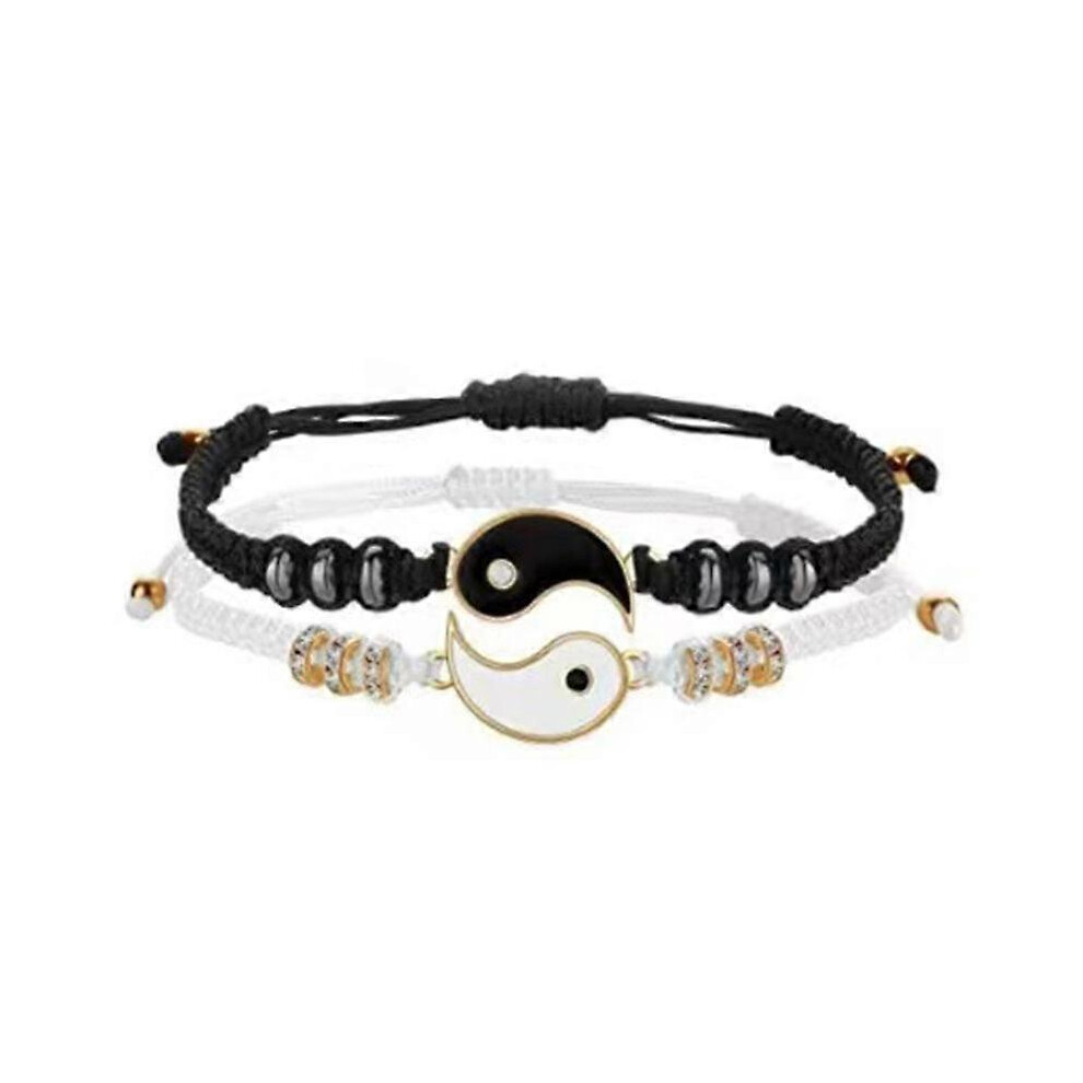 (As show, One size) Best Friend Bracelet Matching Yin Yang Adjustable Rope Bracelet for Friendship Boyfriend Girlfriend Valentine's Day Giftgold