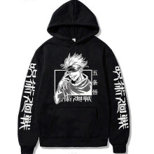 (4XL, One size) Unisex Jujutsu Kaisen Anime Hoodie Long Sleeves Gojo Satoru Print Sweatshirt Pullover 0619