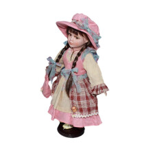 (Pink, One size) 15.75'' Glazed Makeup Face Porcelain Rural Girl Doll for Table Desk Ornament Pink