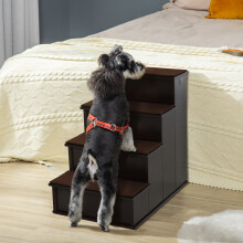 PawHut 4 Step Wooden Dog Steps Pet Stairs Cat Ladder for Bed Couch, Dark Brown