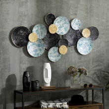 HOMCOM Minimalist Metal Circle Wall Art - Large Blue Multi-Disc Sculpture, 133W x 66H cm, Ready-to-Hang (830-644V00MX)