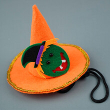 (Pumpkin color broom man) Halloween Pet Witch Hat Non-woven Creative Novel Dog Hat
