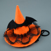 (Pumpkin colored lace bat) Halloween Pet Witch Hat Non-woven Creative Novel Dog Hat
