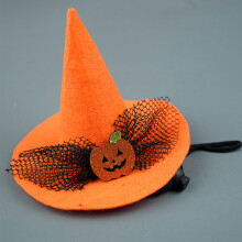 (Pumpkin colored small pumpkin) Halloween Pet Witch Hat Non-woven Creative Novel Dog Hat