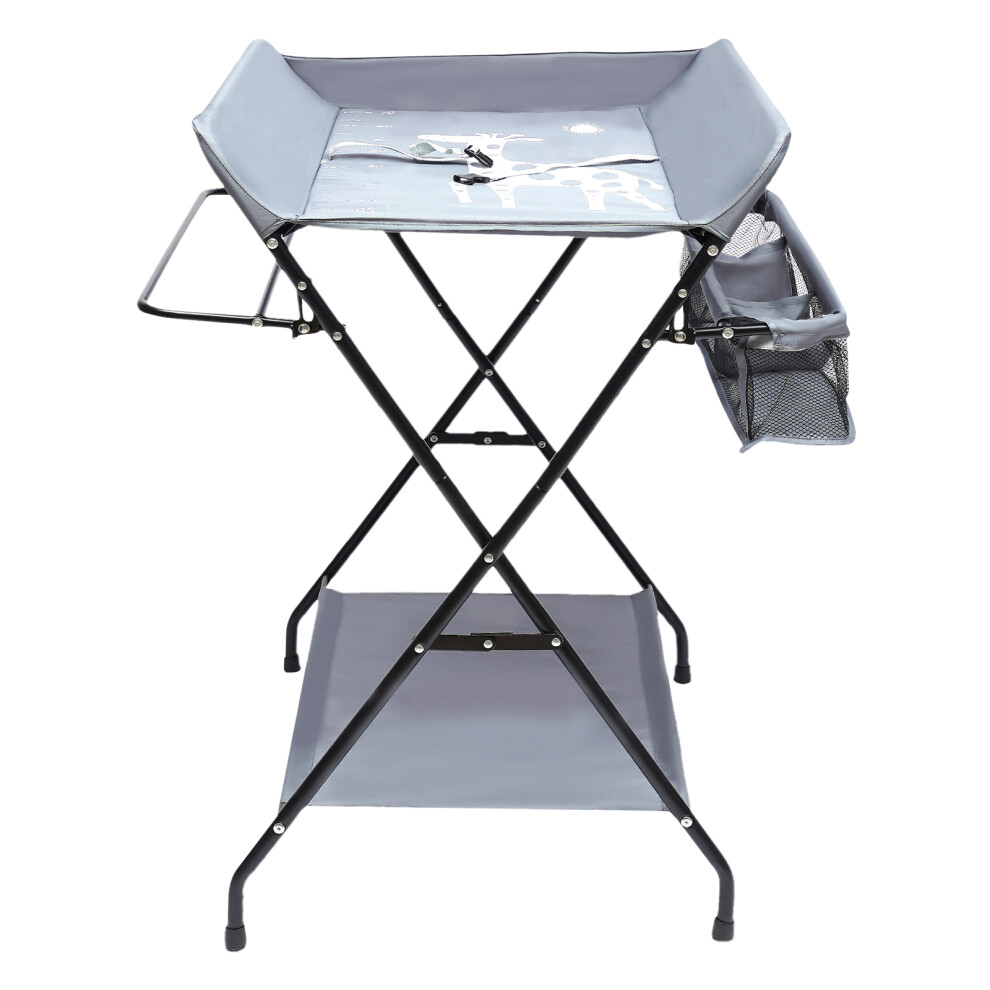 Foldable Baby Diaper Changing Table W/ Elevated Fence and Bottom Storage
