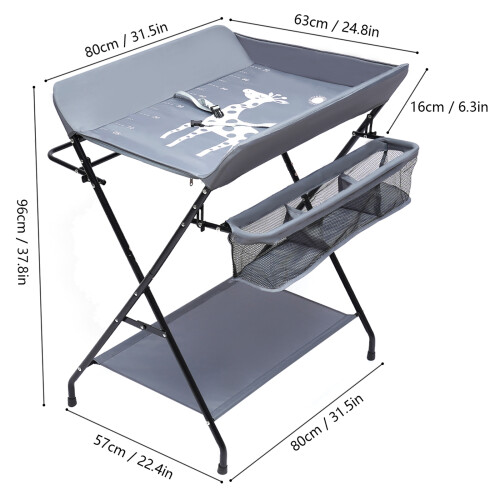 Foldable Baby Diaper Changing Table W/ Elevated Fence and Bottom Storage 1