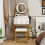 ELECWISH LED Lighted Dressing Table 2 Drawer Vanity Table with Cushioned Stool 2