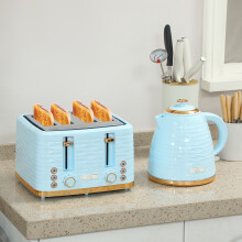 HOMCOM Kettle and Toaster Set 1.7L Kettle & 4 Slice Toaster Light, Blue