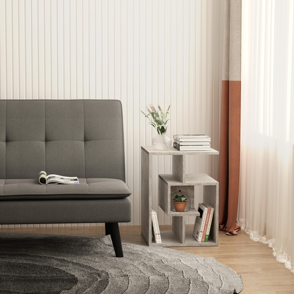 HOMCOM 3-Tier Side End Table Open Shelves Storage Magazine Desk Grey