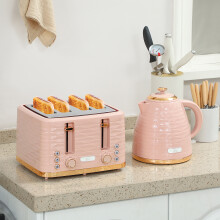 HOMCOM Kettle and Toaster Set 1.7L Kettle & 4 Slice Toaster, Light Pink
