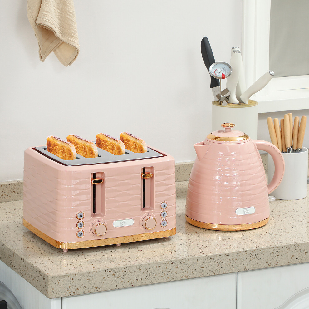 Homcom Kettle And Toaster Set 1.7L Kettle & 4 Slice Toaster, Light Pink