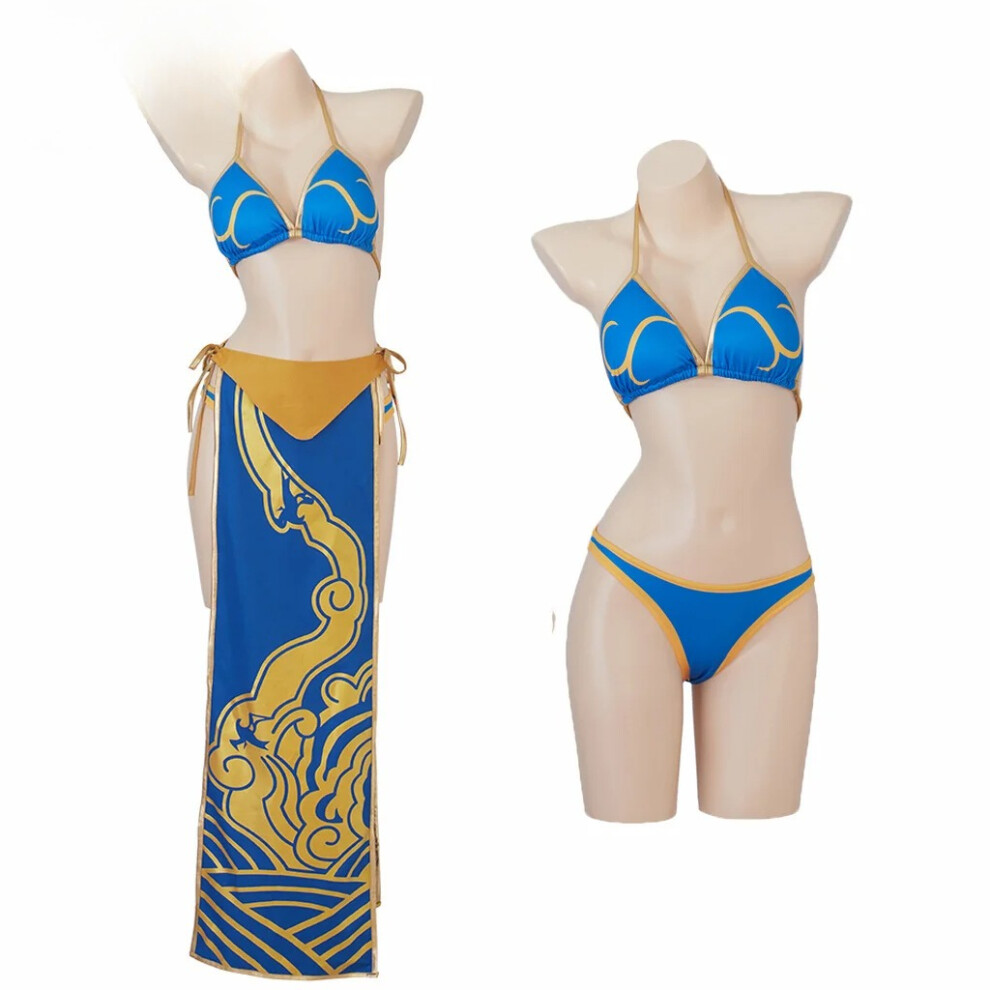 (Women, M) Chun-Li Cosplay Costume Fighter Chun Li Bikini Swimsuit Sexy Blue Swimwear Bathing Suit Women Girls Chun Li Outfit-image-OPC-PHR9G2B-NEW