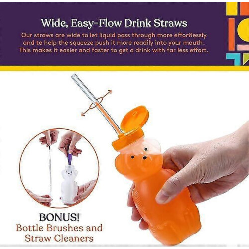 3-Pack Honey Bear Straw Cups - Squeezable Therapy Drink Containers w/ Spill-Proof Lids for Special Needs 2