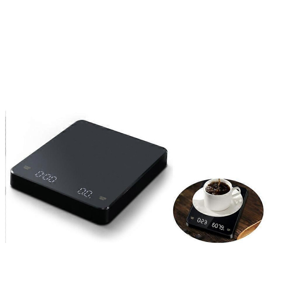 (As Show, One Size) New Rechargeable Led Hidden Screen Coffee Scale Electronic Scale For Hand Brewed Coffee With Timer 3Kg/0.1G Black