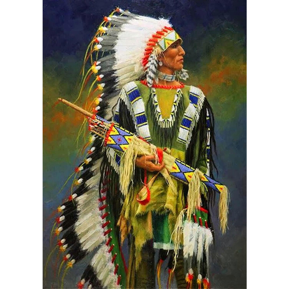 (As show, One size) 5D Diamond Painting Kit Colored Indians Full Drill for Adults, Paint with Diamonds Art Rhinestone Embroidery Cross Stitch Craft Decor (30x40 cm/ 12x16