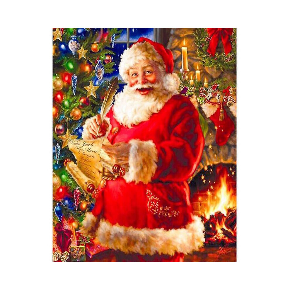 (As show, One size) DIY 5D Diamond Painting by Number Kits Full Round Drill Rhinestone Picture Art Craft Home Wall Decor Santa Claus 30x40cm (E), DIY