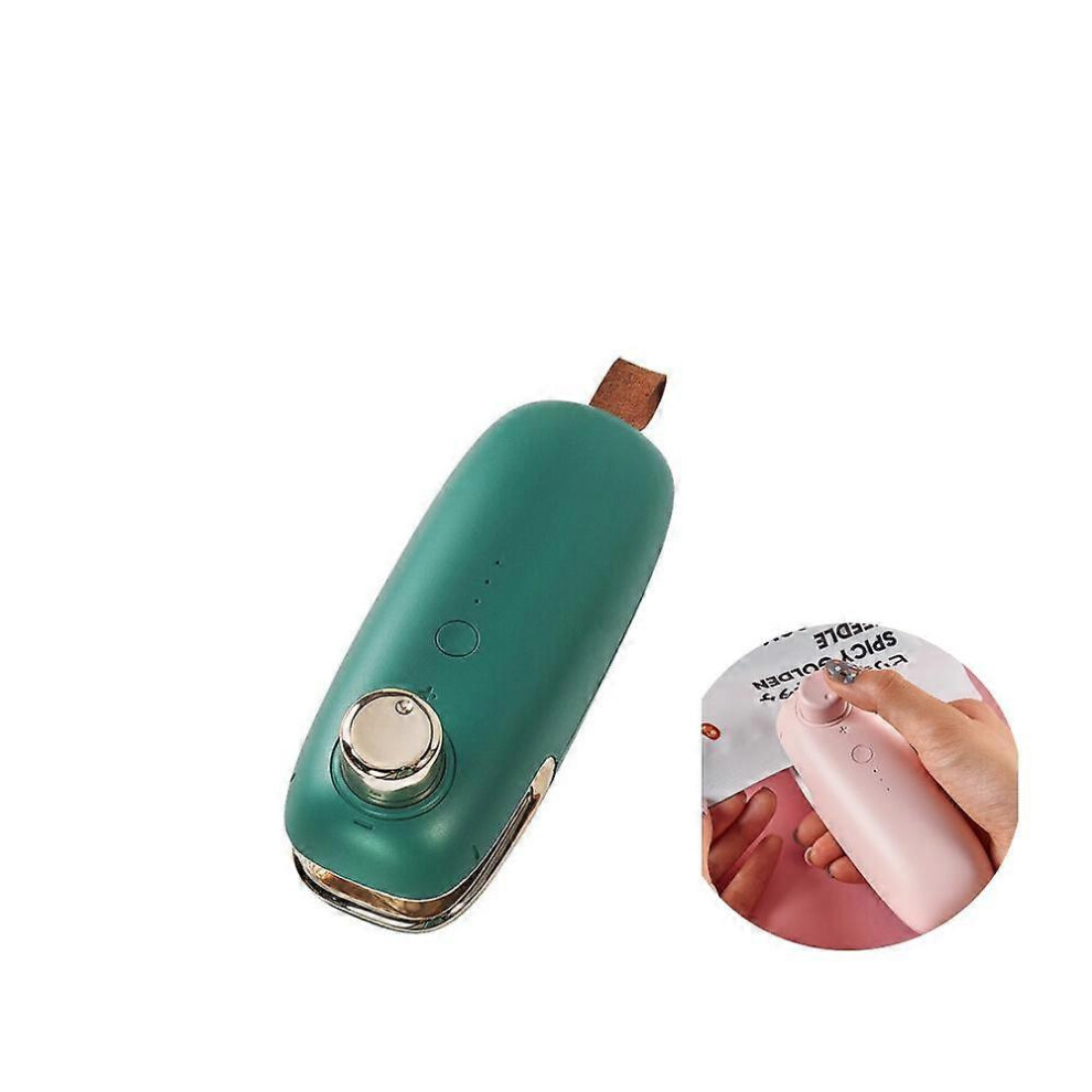 (As show, One size) Mini Portable Hand Pressure Sealer USB Rechargeable Mini Plastic Bag Sealer for Home Snacks Green