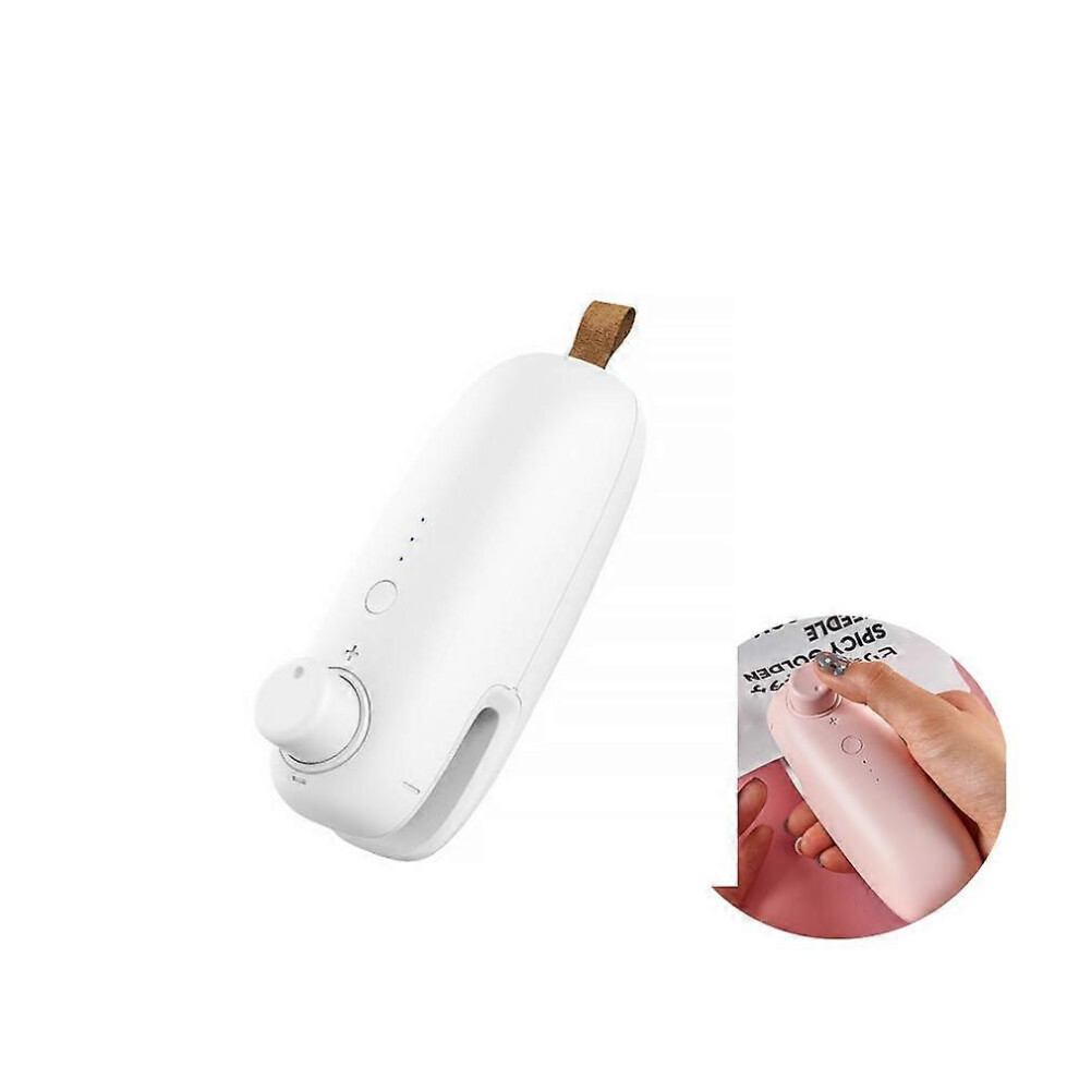 (As show, One size) Mini Portable Hand Pressure Sealer USB Rechargeable Mini Plastic Bag Sealer for Home Snacks White