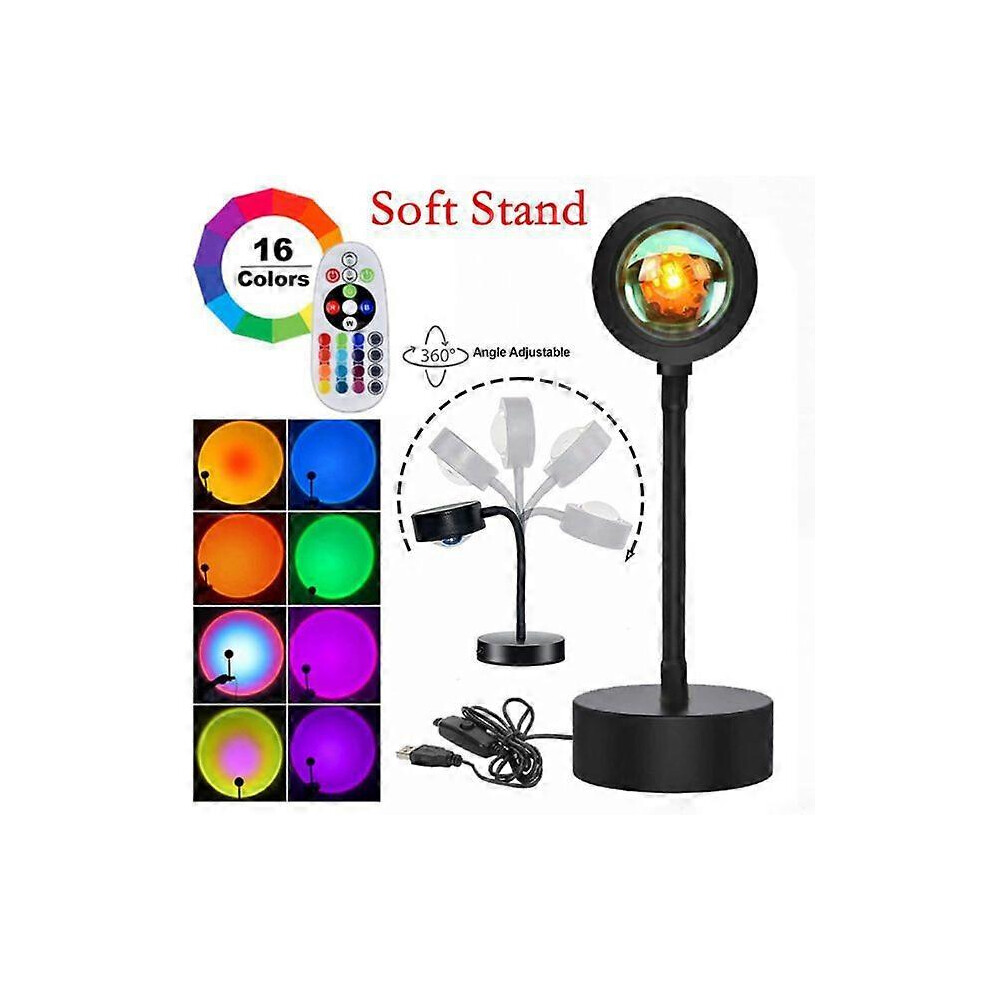 (As show, One size) Sunset Projection Lamp Remote Control Rotating LED Night Light Floor Mood Lamp USB Selfie Lamp for Living Room Bedroom