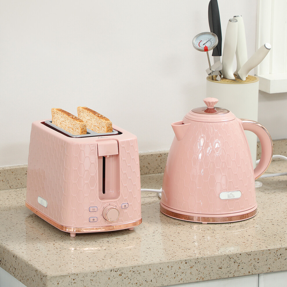 Homcom (Pink) Kettle And Toaster Set 1.7L Kettle & 2 Slice Toaster Set