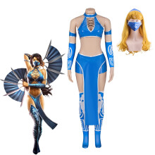 (Blue, XXXL) Kitana MK9 Cosplay Costume – Blue Bikini Combat Set