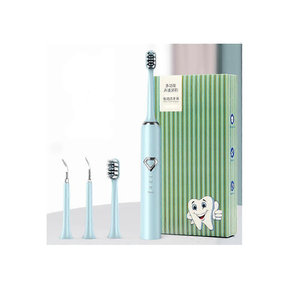 (As show, One size) Intelligent Ultrasonic Tooth Cleaner Home Flosser Electric Tooth Cleaner Tooth Washing Tooth Beauty Tooth Calculus Remover blue