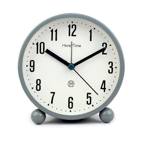 (As show, One size) Round Alarm Clock Non Ticking, Battery Operated And Light Function, Super Silent Alarm grey
