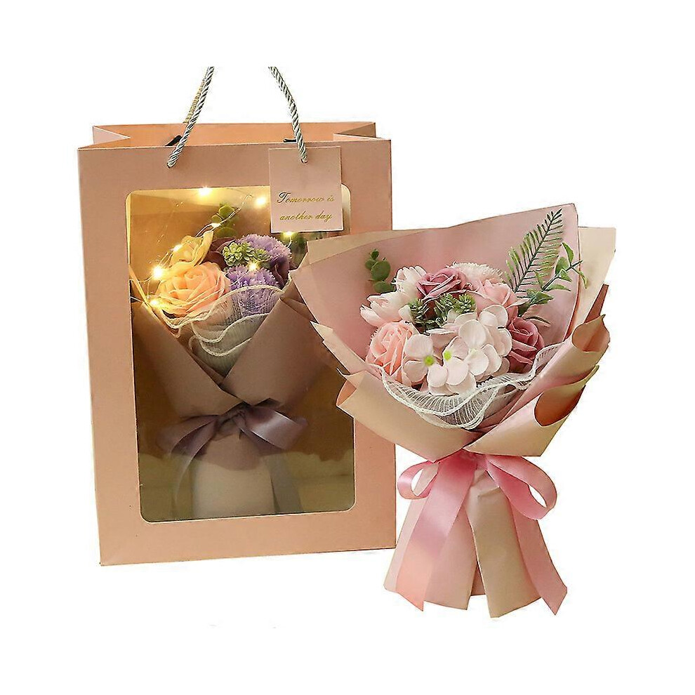 (As show, One size) Preserved Flower  Carnation Soap Bouquet Rose Flower Mother's Day Giftpink