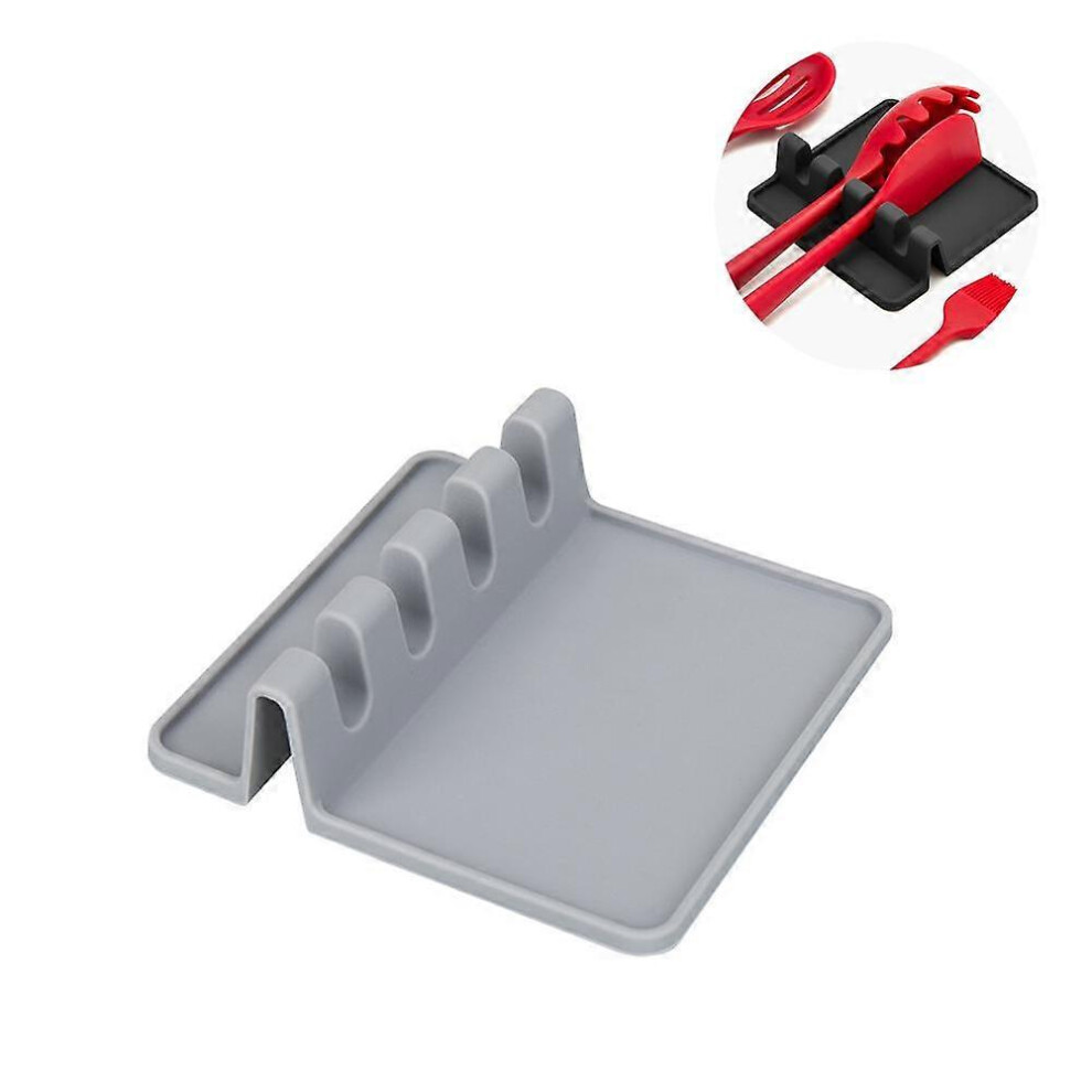 (As Show, One Size) Spoon Rest For Stove Top With Drip Pad Heat-Resistant, Free Utensil Rest & Spoon Holder Grey
