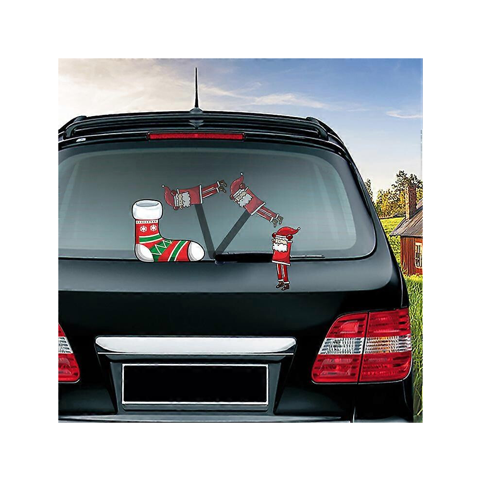 (As show, One size) Rear Wiper Decal Christmas Snowman Beckoning Waving Wiper Sticker 3d Animated Funny Christmas(Christmas socks and cute Santa Claus