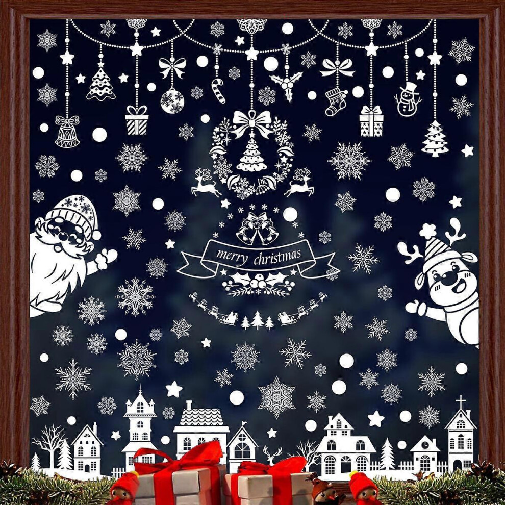 (As show, One size) 1 Set Of Window Stickers Christmas Window Decorations Christmas Window Stickers With Snowmen Reindeer Snowflakes Pine Trees(snowfl