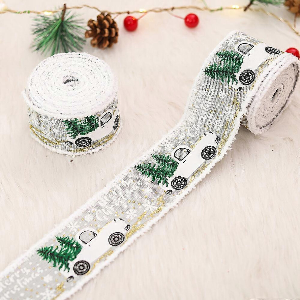 (As show, One size) 2 Rolls 5 x 500cm Burlap Wired Ribbon Christmas Wrapping Ribbon Classic Wired Ribbon Silver Green Snowflake Fabric Ribbons for Floral Bow Craft Party