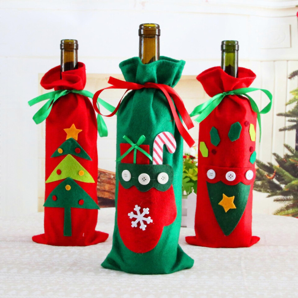 (As show, One size) Set of 3 Wine Bags, Drawstring Bottle Bag Gift Bag, Wine Bottle Gift Bags,Wine Christmas Gift Bag Christmas Decorations