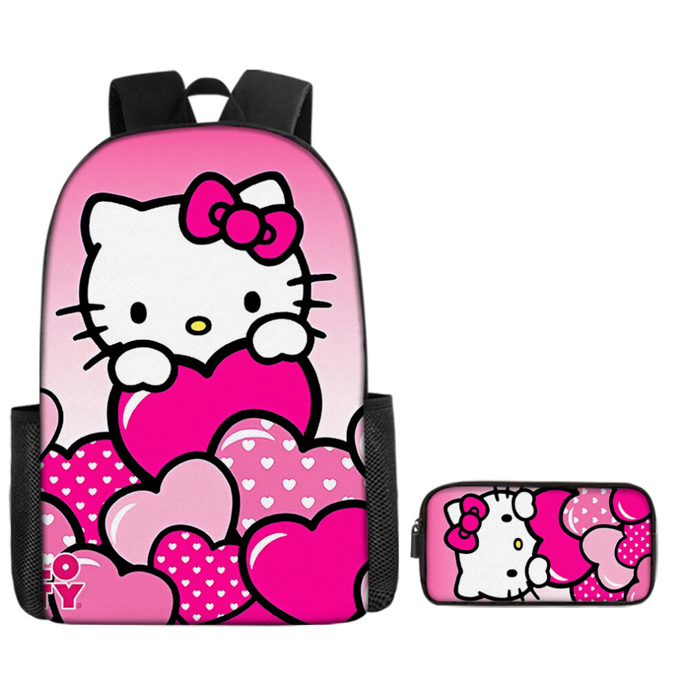 (1, Two-piece Set (Backpack + Pencil Case)) Kuromi Backpack Hello Kitty Student School Bag Anime Cartoon Backpack Stationery Bag Two-piece Set-image-OPC-PHR9VYY-NEW