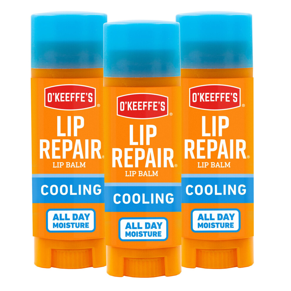 O'keeffe's Cooling Relief Lip Repair Lip Balm For Dry Cracked Lips Stick Pack Of 3