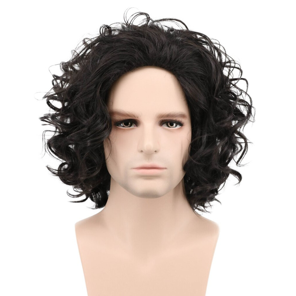 Karmerie Unisex Black Karlery Mens Short Curly Fluffy Wig Halloween Cosplay Wig Costume Party Wig