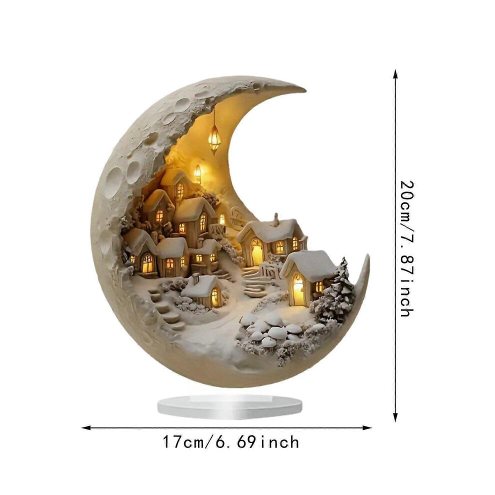(As show, One size) 2D Snow House in The Moon Table Sign Decorative Versatile Desktop Decoration-image-OPC-PHRB2NT-NEW