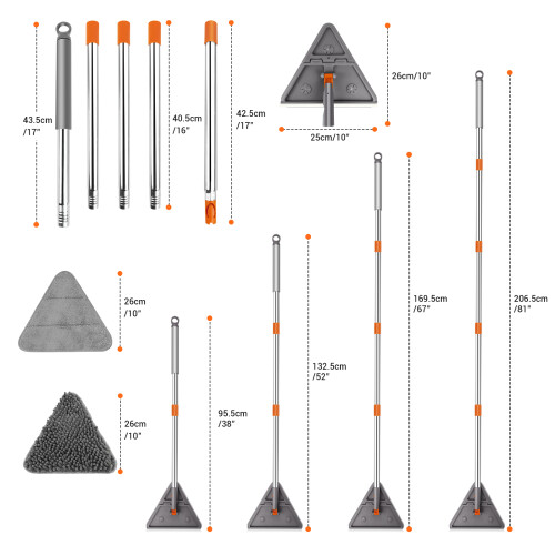 Foldable angle mop set, 90 ° angle cleaner, 5-section pole 2