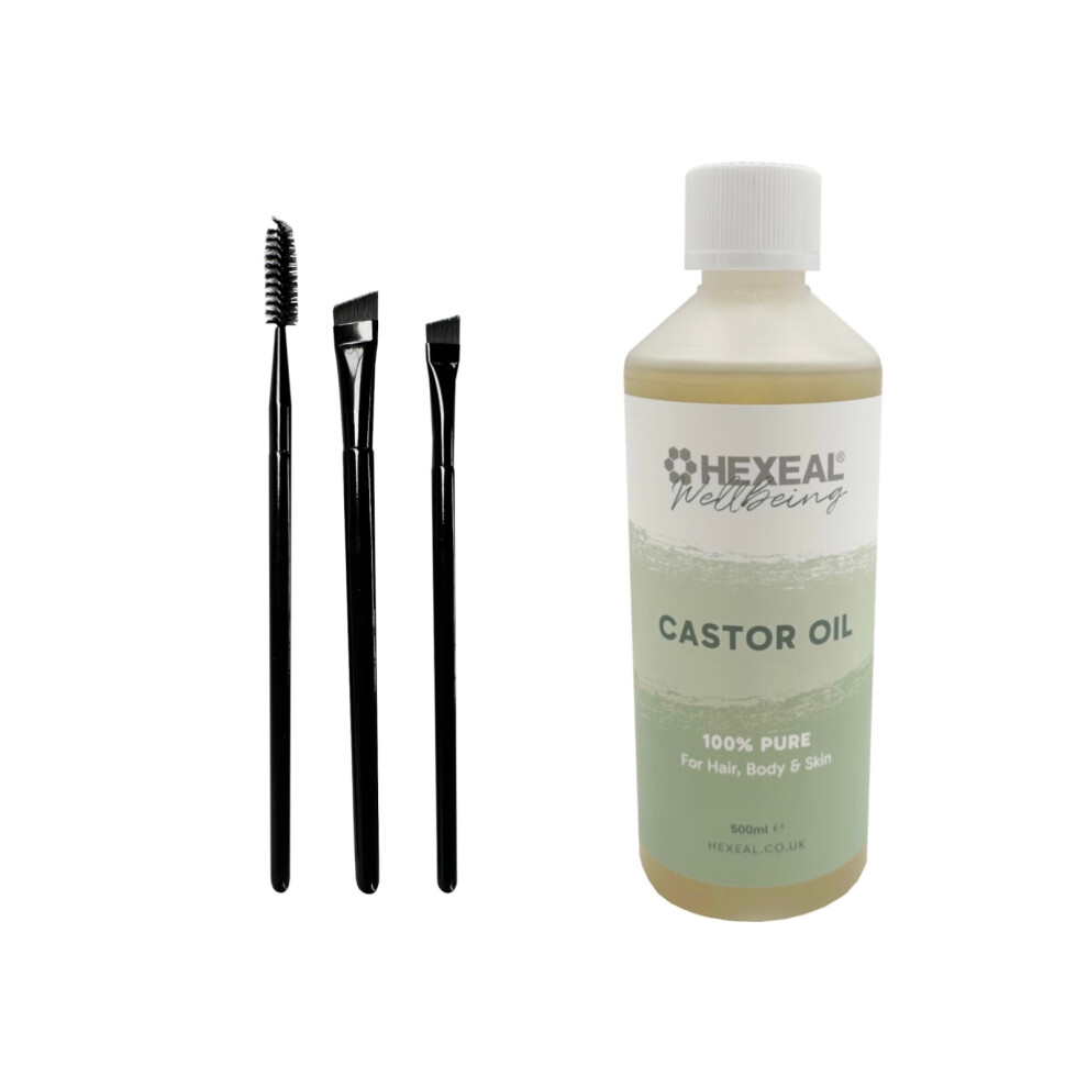 Hexeal Castor Oil 500ml with 3 Pack of Brushes â 100% Pure, Cold Pressed & Food Grade-image-OPC-PHGK78T-NEW