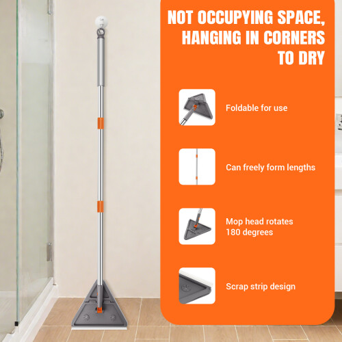 Space saving folding mop, 180 ° rotating head, wall mounted, including 6 reusable pads 2