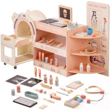Robotime ROBUD Wooden Doctor's Activity Center Toy Set, Pink