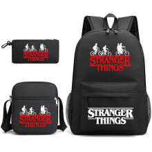 (Black)Stranger Things Backpack 3 Piece Set Student School Bag Canvas Bag