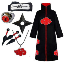 (XXS (135cm), 8 Pcs A) Naruto Akatsuki Cloak Anime Cosplay Costume Uchiha Itachi Robe Halloween Cosplay Set