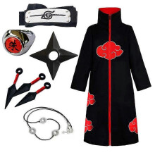 (S (160cm), 8 Pcs B) Naruto Akatsuki Cloak Anime Cosplay Costume Uchiha Itachi Robe Halloween Cosplay Set