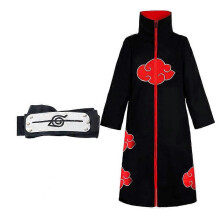 (XXS (135cm), 2 Pcs) Naruto Akatsuki Cloak Anime Cosplay Costume Uchiha Itachi Robe Halloween Cosplay Set