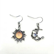 (Light brown) Bohemian Wind Retro Sun Moon Earrings Moonstone Asymmetric Sun Moon Earrings
